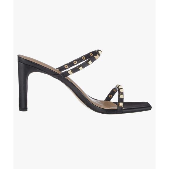 The Drop Black Studded 9.5 Avery Square-Toe Two-Strap Block Heeled Sandal Edgy - Picture 2 of 6